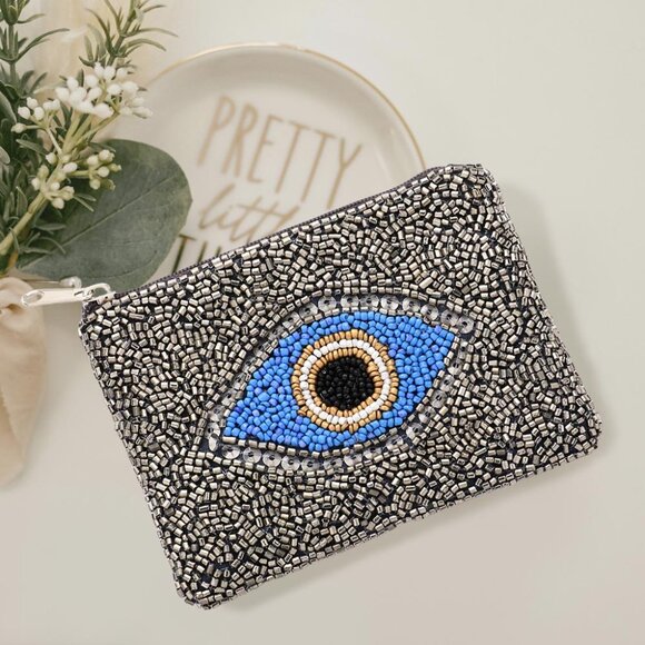 Kikiboheme Handbags - Seed Beaded Evil Eye Protection Symbol Colorful Coin Pouch Money Card Zipper Bag